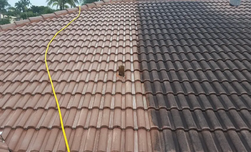 Paul Stetson roof cleaning before and after example located in Jupiter Florida